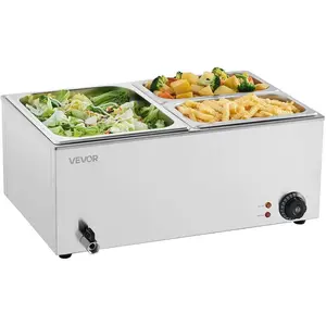 VEVOR 6-Pan Commercial Food Warmer, 24QT Electric Steam Table, 1200W Professional Countertop Stainless Steel Buffet Bain Marie with 86-185F Temp Control for Catering and Restaurants, SilverVEVOR Super Brand Day