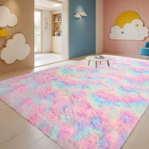 FAMVAL Large Size Plush Rugs Big Fluffy Area Rug Non-slip Soft Shaggy Carpet Mats for Living room Bedroom Nursery Home Decor Rainbow Christmas gifts
