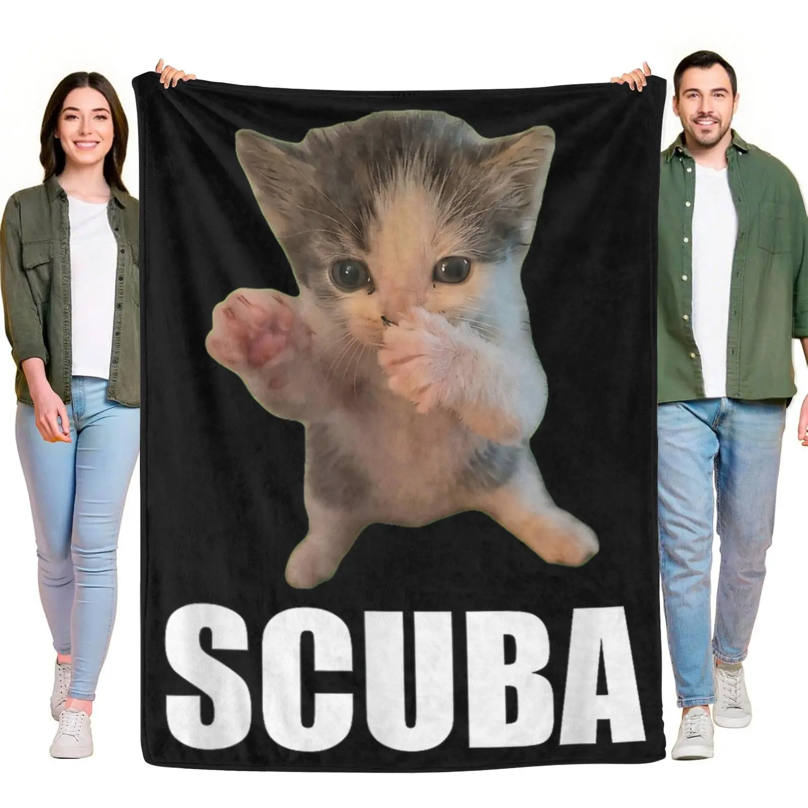Flannel Blanket Cute Scuba Kitten Meme Pattern Ultra Soft Light Blanket Portable Warm Cover Blanket For Nap Sofa Outdoor Rest