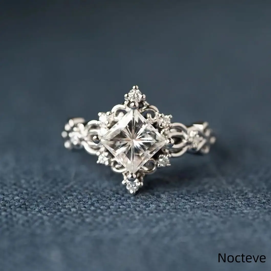 Women's 3pcs Princess Floral Ring Set, Cubic Zirconia Alloy Stackable Jewelry, Noble & Elegant Boxed Set Rings for Formal and Festive Events, Index Finger, 3Pcs Set