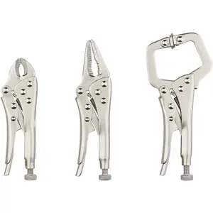 3 count 5" Mini Locking Plier Set C-Clamp, Long Nose, Round Jaw Versatile Tools for Grip, Clamp, and Secure