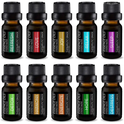 10-Piece Set of Essential Oil Synergy Blends for Mind, Body and Spirit Wellness - by Pure Daily Care