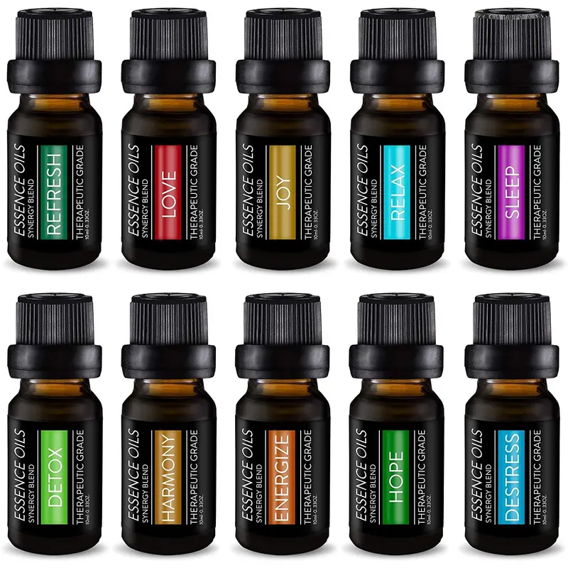 10-Piece Set of Essential Oil Synergy Blends for Mind, Body and Spirit Wellness - by Pure Daily Care