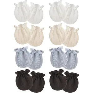 8 Pairs Organic Cotton Baby Mittens, Unisex Wheat Ear Pattern No-Scratch Gloves with Elastic Wrist Fit for Newborns 0-6 Months, Unisex Baby Mittens