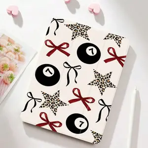 Leopard Print Star Ribbon Bow iPad Case, Built-in Pencil Slot Auto Sleep/Wake, Anti-Slip Shockproof Durable Flip Stand, Multi-Option, Compatible with iPad 10th/11th Gen/10.2"/Pro 11" 2021/2020/Air 11" & Galaxy Tab S9 FE+ 12.4", Unisex Valentine's Day