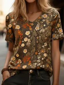 【Plus Size】Women's Vintage Floral Print Long Sleeve Top, Casual Loose Fit Blouse for Spring & Summer, Versatile Outerwear Fashion