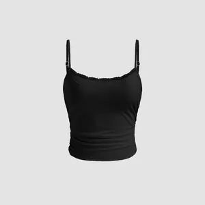 Cider [2 colors, size 2-10] Scoop Neckline Solid Lace Trim Ruched Crop Cami Top