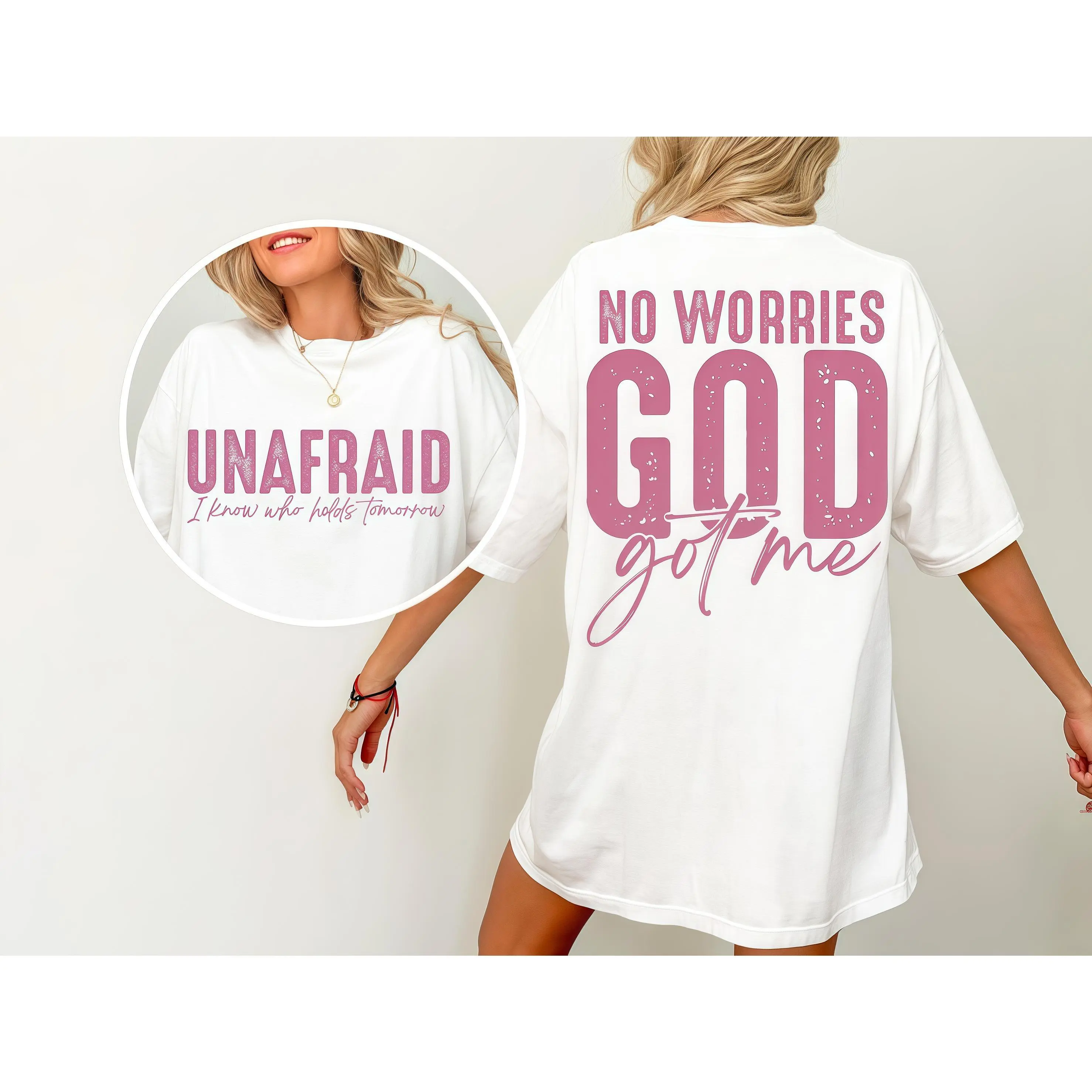 Women's Cotton Casual Apparel Top - Uplifting Spiritual Tee with "Unafraid" and "No Worries" Statements for an Everyday Confident Look