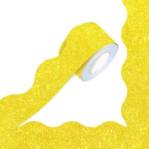 66 Feet Bulletin Board Borders, Golden Glittering Rolled Border Trim with Wavy Line Design - Walls, Desks, Windows, Doors, Chalkboards, Whiteboards Decors for School, Classroom, Home & Offices