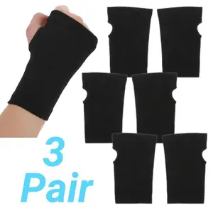 6 Pcs Unisex Wrist Thumb Support Fingerless Compression Gloves Wrist Support Brace for Sports(3 Pair) Black Healthcare Tool (Teenage style)