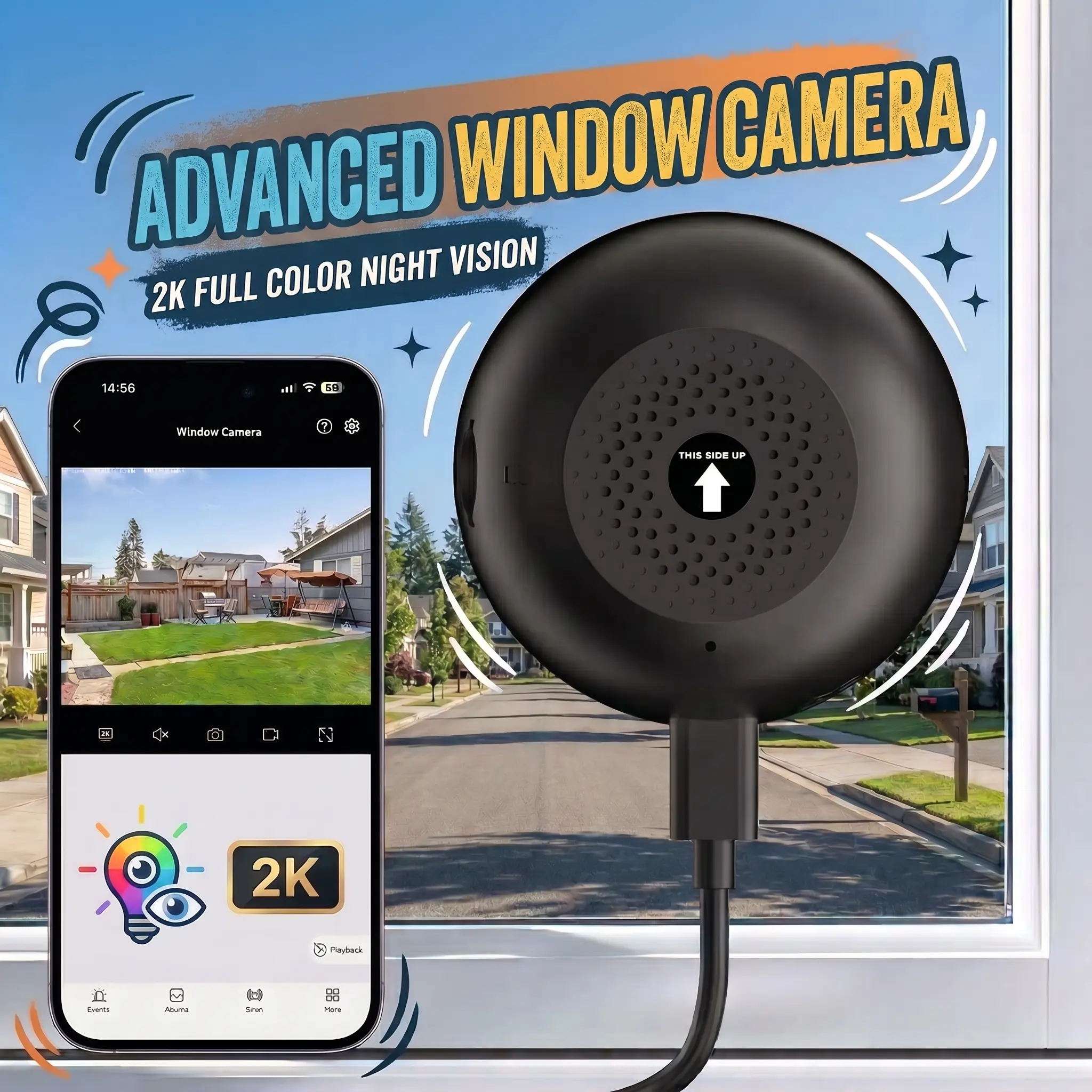 Ultra HD/2K Wireless Window Camera, 5GHz&2.4GHz WiFi Indoor Cameras for Home Security w/ ProMax Al Color Night Vision,Person,Pet,Vehicle & Motion Detection,24/7 Recording,Easy & Quick Install