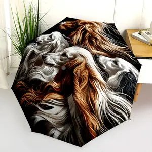 1 PC Automatic Folding Umbrella - Four Afghan Hounds in Circle Pattern, Portable & Foldable Design with 8 Ribs, Merry Christmas Pattern,Casual Outdoor Accessory Halloween and Christmas Birthday Gifts. H0013