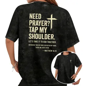 Washed Christian T-Shirt – Need Prayer? Tap My Shoulder with Cross and Bible Verse