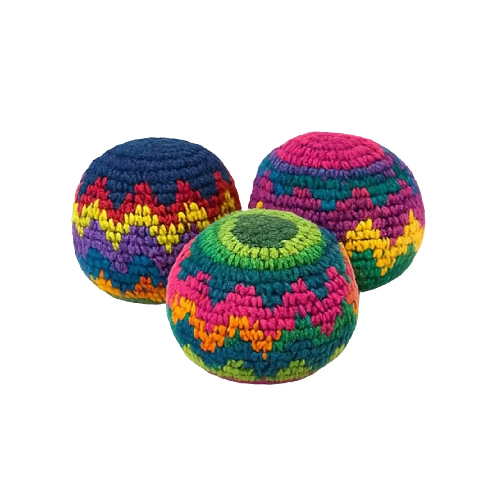 3-Pack Handmade Crocheted Hacky Sack Footbags, Colorful, Durable Home Supplies Storage Bags