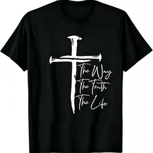 "The Way The Truth The Life" Christian Cross Inspirational T-Shirt for Men & Women - Religious Faith Graphic, Soft Breathable Cotton Crew Neck Short Sleeve, All-Season Summer Spring Casual Tee, Great Christian Gift, Streetwear, Machine Washable