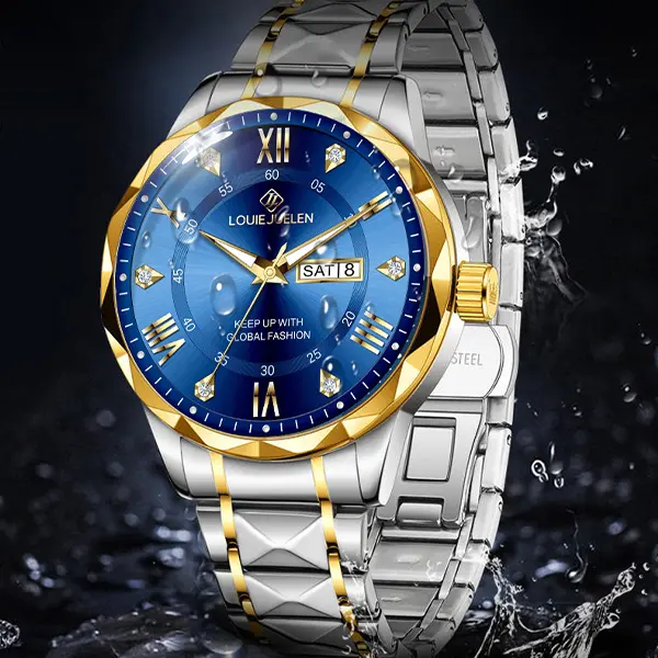 Luxury Swiss Men's Watch, 42mm Dial with Chronograph Sub-dials, Sapphire Crystal & Luminous Hands