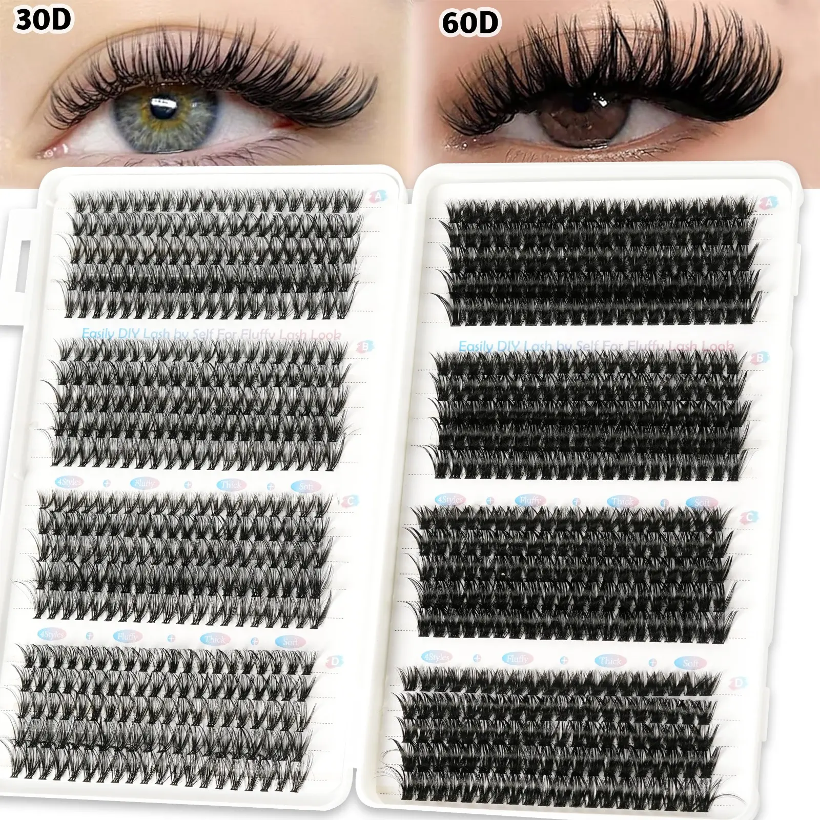 30D+60D eyelash set, large-capacity DIY single eyelash, soft, Lightweight, simple and comfortable to wear, suitable for all eye types, daily stage makeup, dating, suitable for beginners to reuse, eyelashes, false eyelashes, Diy Volume Eyelashes