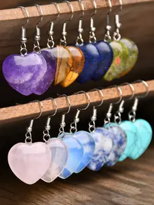 Natural Stone Heart Earrings Vintage Crystal & Quartz Tiger Eye Pendant Earrings Valentine's Day Gift Mother's Day Present Heart Shaped Earrings