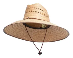 TOP HEADWEAR Ultra 5" Wide Brim Straw Sun Hat w/Panel Holes Brown Trim - Natural