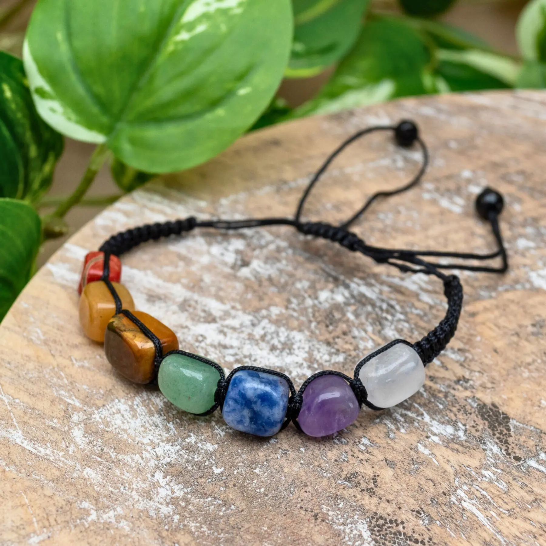Down To Earth Shamballa 7 Chakra Crystal Healing Bracelet for Adults Unisex 8mm Gemstones on 1mm Black Nylon Cord Enhances Well-being and Chakra Awareness