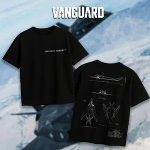 VANGUARD F-117 Hawk Blueprint Double Sides Heavy Cotton T-Shirt Vintage Lockheed Martin Graphic Tee Military Enthusiast Streetwear Clothing Gift for Men Breathable Printing