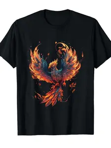 A Graphic Tee Showcasing a Fire Phoenix, Representing Renewal, Crafted from Soft Material. This Unisex Clothing Is Affordable And Ideal for Everyday Wear. It Serves As a Wonderful Gift for Anyone And Is Suitable for Casual Outings