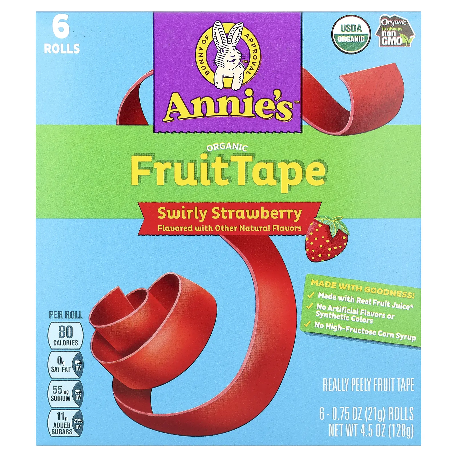 Annie's Homegrown Organic FruitTape, Swirly Strawberry, 6 Rolls, 0.75 oz (21 g) Each