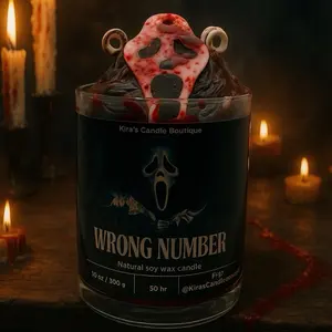 Ghost Face, Scream - 10oz Natural Soy Wax, 50 Hours Burn Time, Non-Toxic, Glass Candle for Home Decor, Scented - Cozy, Autumn Handmade