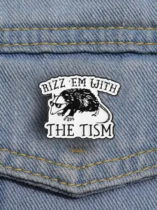 Rizz Em With The Tism Enamel Pin, Creative Cartoon Opossum Design for Autism Awareness, Unisex Mental Health Fashion Accessory