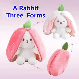 1PC Cute Strawberry Bunny Plush Toy – Soft Kawaii Stuffed Animal, Perfect Mother's Day & Easter Decor & Stress Relief Gifts for Her, Ideal Hug Pillow & Bed Decoration, Soft Cuddly Gift