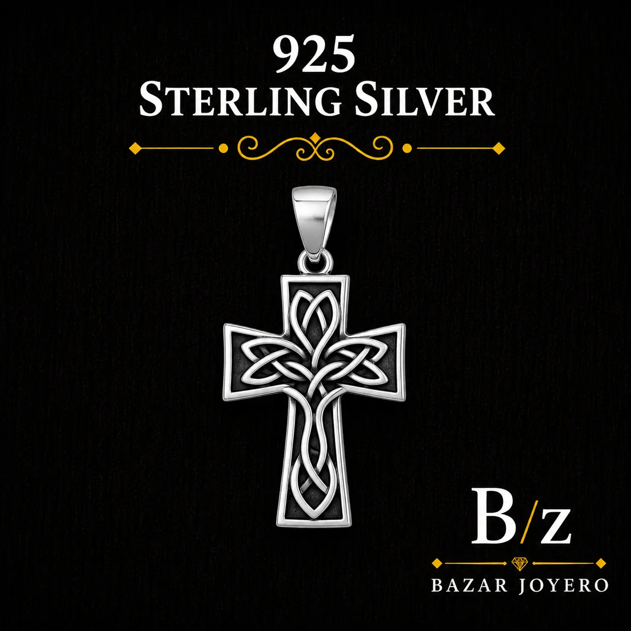 925 Sterling Silver Celtic Cross Pendant – Celtic Knot Christian Cross Charm
