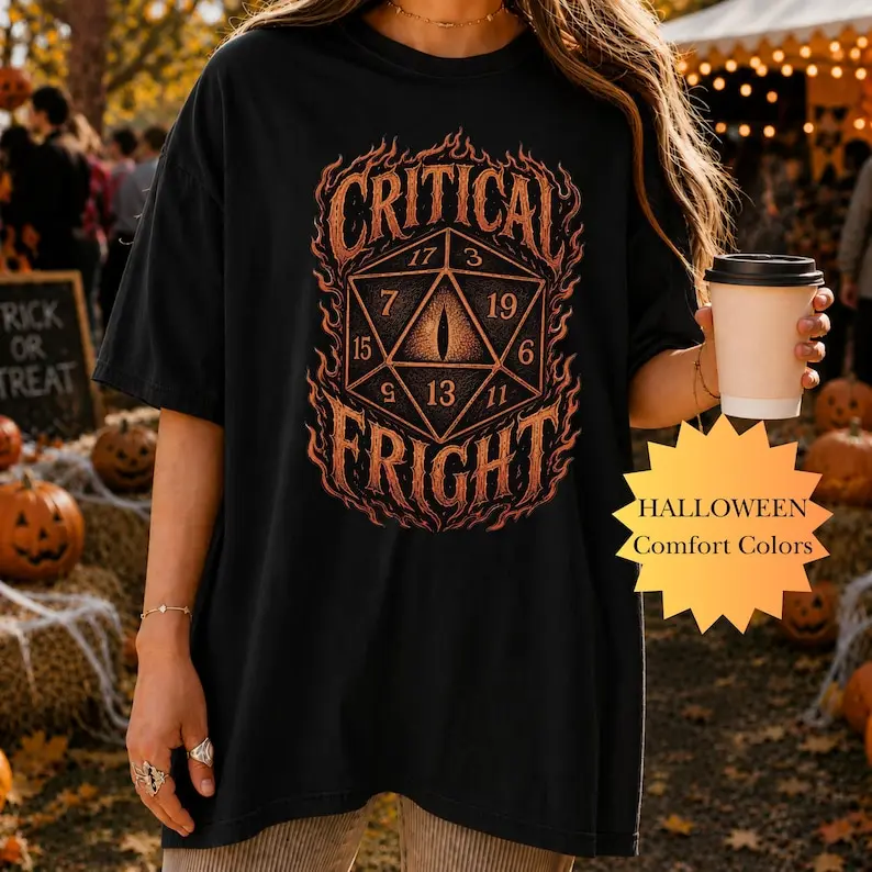 DnD Halloween Shirt: D20 Critical Fail, Halloween Party Shirts for DnD Players, Spooky Dice RPG Tees, Cotton Comfort Colors T-shirts