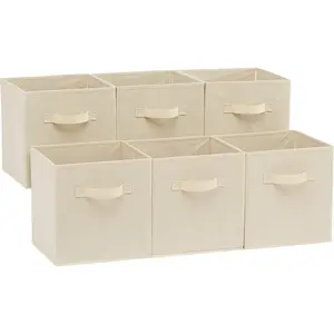 Basic Foldable Fabric Storage Cube Box with Handles, Durable, Size 10.5 X 10.5 X 11 Inches, Set of 6, Collapsible Storage Boxes