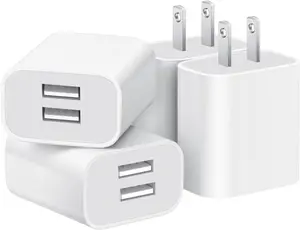 4 Pack USB Wall Charger, Dual Port Plug Adapter for Wall Outlet Charging Block, USB Power Adapter for iPhone 14/13/12/11 Pro/Pro Max, XS/XR/X, Galaxy, Pixel, Moto and Android Phones (White), Mobile, Smartphone