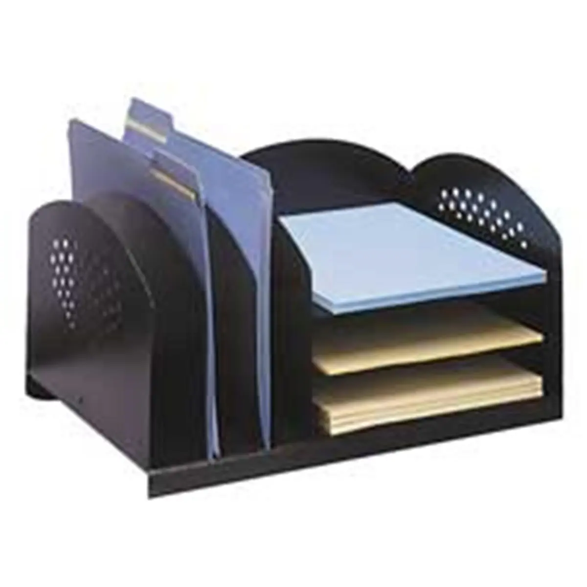 Safco Products Company SAF3167BL Freestanding Multi-Compartment Binder File Racks - 17 Gauge Steel Frame Desk Organizer for File Folders, Binders, Books, Letter Size, 16.25in.x11.25in.x8.25in, Black