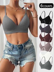 women's solid wireless bralette, adjustable strap push up bra, casual soft comfortable breathable lingerie for daily wear, womenswear, underwear sets, casual comfy bras