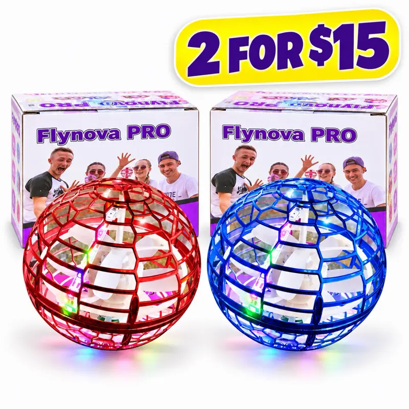 Flynova PRO 2-Pack Flying Orb Ball Toys LED Boomerang Hover Spinner Hand-Controlled Mini Flying Drone Indoor & Outdoor Toy Gift for Kids Ages 6+ Blue Red and Pink