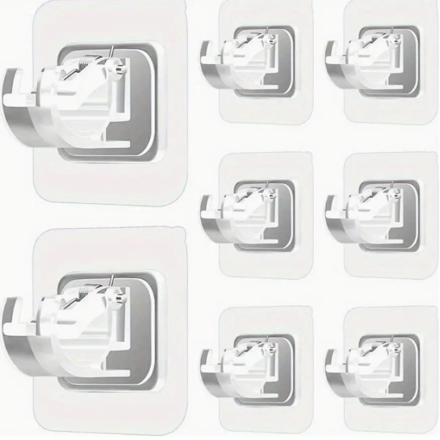 No-Drill Self-Adhesive Curtain Rod Brackets, Damage-Free Adjustable Spring Clip Holders, Transparent Wall Mount Hooks for Towel, Closet Rods & Kitchen Lights