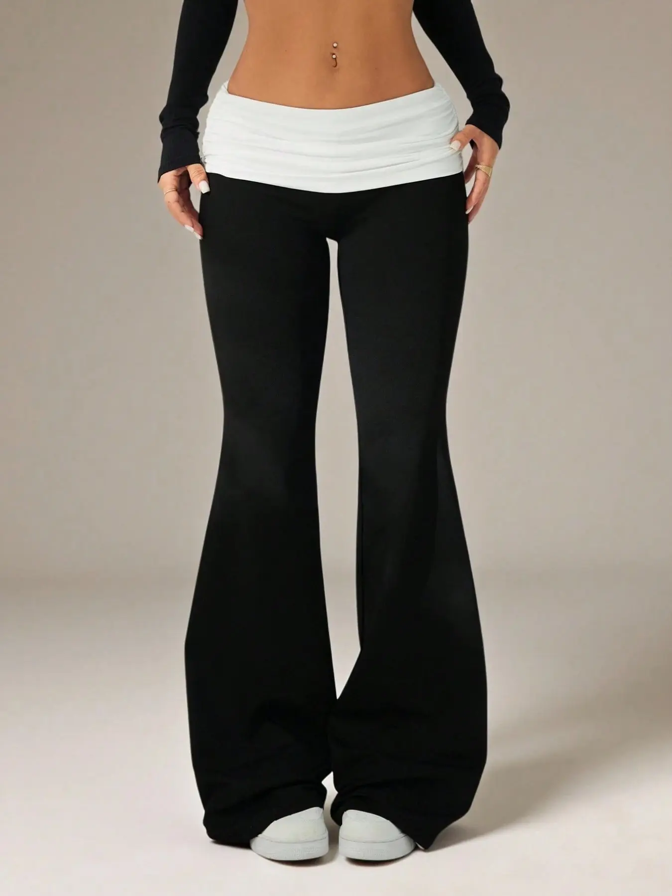 Women's Bell Bottom Yoga Pants, Casual Loose-Fitting Trousers, Plain Surface, Unlined, All Seasons, Comfortably Lightweight