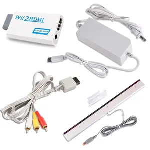 4 in 1 Accessories Bundle Kits for Wii, AC Power  Adapter + Composite Audio Video  + Wii to hdmi Converter and Wired  Ray Sensor Bar Compatible with  Wii