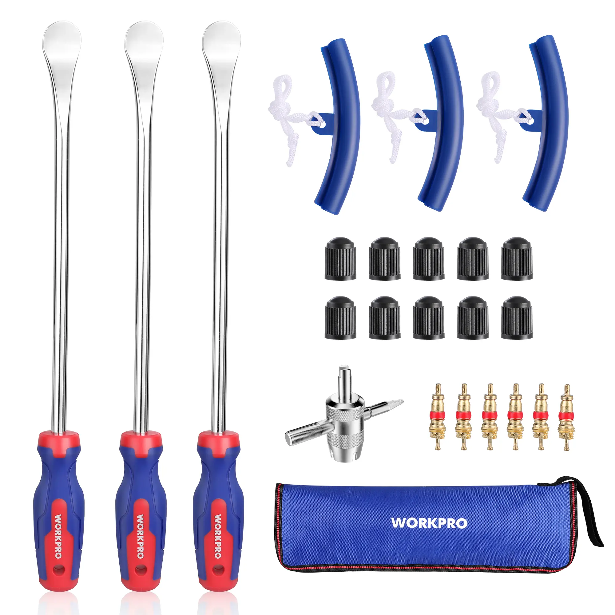 WORKPRO 14.5” Steel Tire Spoons Tool Set, 23-Pack Tire Iron Set with Storage Bag, Tire Removal Tools, Tire Changing Tools, Tire Repair Tools, Tire Levers for Motorcycle, Bicycle, Car and Lawn Mower