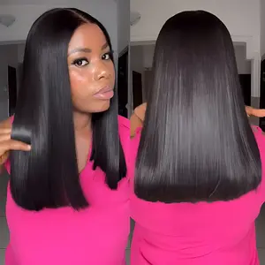 Blunt Cut Straight Wig Glueless Wear And Go Pre-Cut 6×5 Lace Closure Wig Bleached Knots Wig