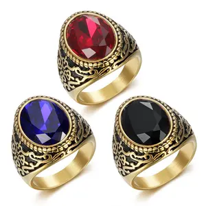 Men's Retro Elegant Geometric Print Oval Stainless Steel Business Ring - Prop 65 Safe Fashion Costume Jewelry Accessory for Weddings, Daily Wear
