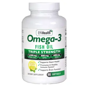 EffiHealth Omega-3 Fish Oil - Triple Strength 2500mg Fish Oil, 800mg EPA, 600mg DHA - Supports Heart Health, Brain Health and Immune Health - Lemon Flavor