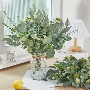16pcs Artificial Eucalyptus Bouquet - Realistic Green Plants Made of Plastic Artificial Eucalyptus Leaves. Suitable for Weddings, Home Decor, Christmas, Valentine's Day, Easter Artificial Flower Bouquet