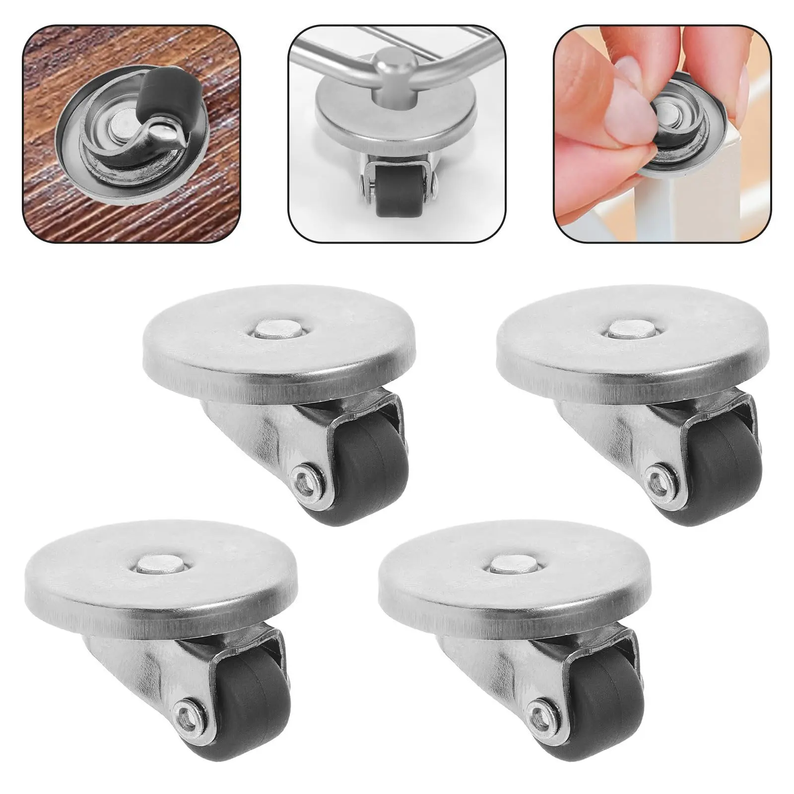 4PCS Mini Caster Wheels Rubber and Iron Construction 4pcs Self-Adhesive 360 Degree Swivel Easy Installation for Small Appliances and Office Furniture for Furniture and Flat Surfaces