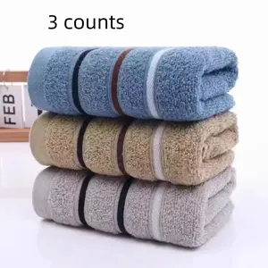Soft Water Absorbent Bath Towel, 3 Counts/set Striped Pattern Bath Towel, Household Bathroom Supplies for Home Hotel Salon Dormitory, Super Absorbent Towel