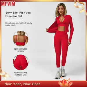 Women's Solid Criss Cross Crop Tank Top & High Waist Leggings & Zip Up Crop Jacket Tracksuit Set by MFVIM - Breathable Comfortable Outfits for Yoga, Gym, Workouts, Running, Yoga Wear, Workout Gym Clothing, Gym Sportswear, Casual Activewear