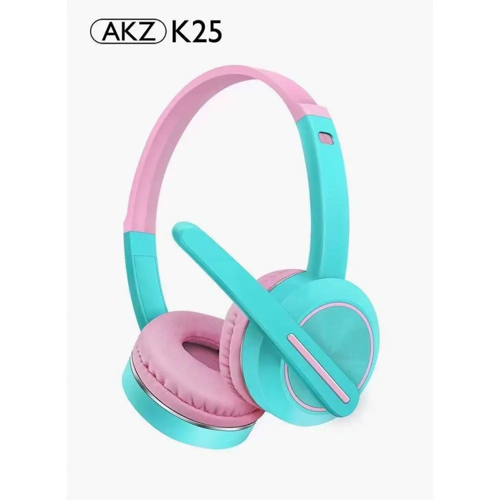 KiK_Compact Hi-Fi Audio Bluetooth Wireless Extendable Headphone Headset with Built in Mic and FM Radio for Universal Cell Phone And Bluetooth Device AKZK25 (Pink Blue)