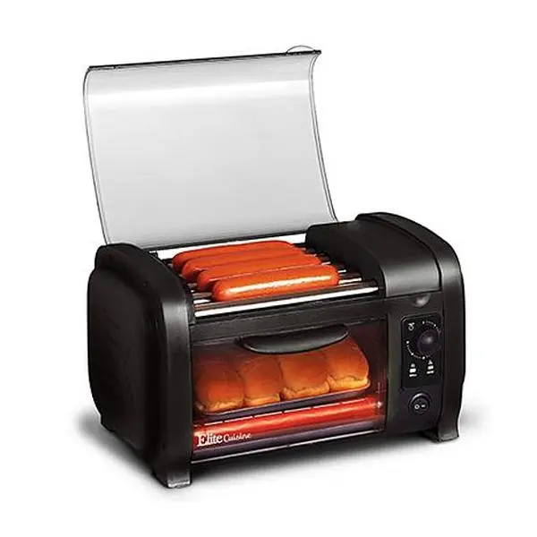 Elite Cuisine Black Hot Dog Roller and Toaster Oven Elite Cuisine Black Hot Dog Roller and Toaster Oven
